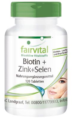 Biotin + Zink + Selen 120 Tabletten, Haut, Haare, Nägel - fairvital