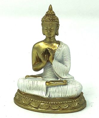 Thai Buddha aus Polyresin ca. 6 x 8 cm groß weiß / goldfarben (5)