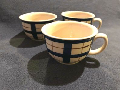 3 Stück Keramik Teetasse mit blau braunem Muster (66)