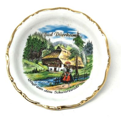 Altes Porzellan Schälchen 13 cm breit mit Goldrand - Motiv Bad Dürrheim (W54)