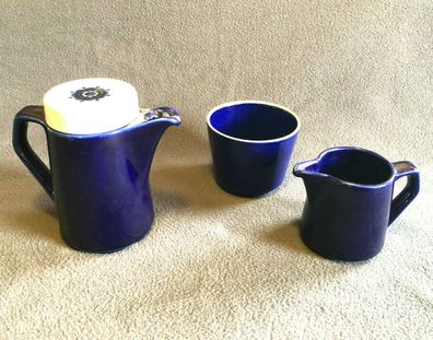 3-teiliges Porzellan Teeservice Kobaltfarben Kännchen, Tasse, Milchkännchen (103