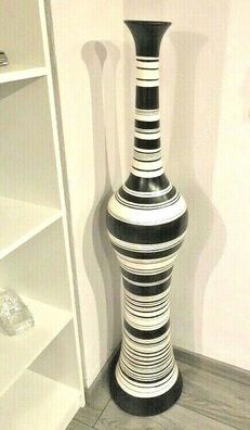 Riesige Vintage Keramik Designer Standvase - 122 cm groß - schwarz weiß (creme)