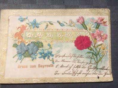 Antike Postkarte Weltpostverein geprägte Blumen mit Briefmarke Bayern 5 Pfennig