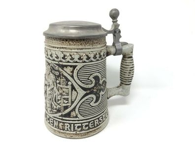 Gerz Keramik Bierkrug mit Zinndeckel - Motiv: Ja so warn´s die alten Rittersleut