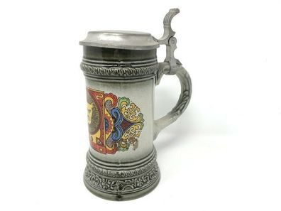 Gerz Keramik Bierkrug mit Zinndeckel - Motiv: Sternzeichen LEO (W74)