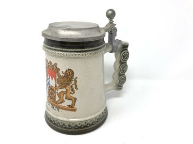 Gerz Keramik Bierkrug mit Zinndeckel - Motiv: Bayern Wappen (W74)