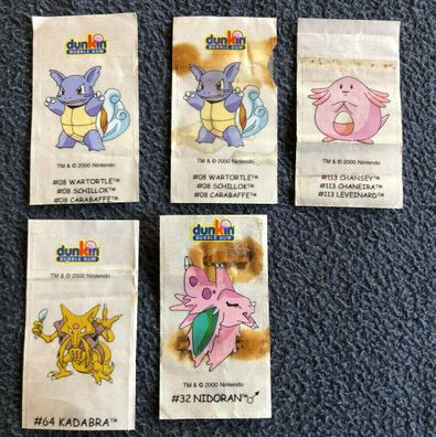 5 Stück dunkin Bubble gum Sticker Pokemon 2000 (K)