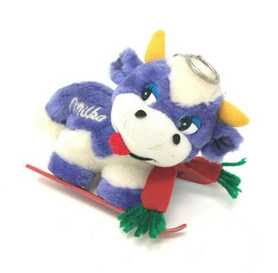 Milka Plüsch Kuh auf Skiern - lila Schlüsselanhänger Anhänger aus 2000 (167)