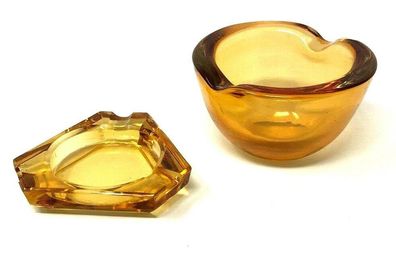 2 Glas Aschenbecher aus gelbem / orangem Glas Ø 8,5 + 7 cm (W39)