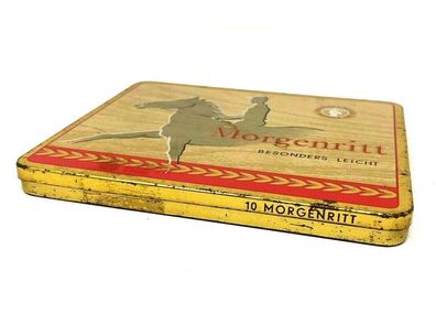 Alte leere Zigarillo Blechdose "10 Morgenritt" besonders leicht 12,7x10,9x1,1 cm