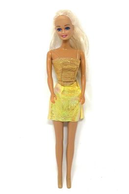 Barbie Clone mit blonden Haaren und goldenem Kleid - ca. 30 cm groß (161)