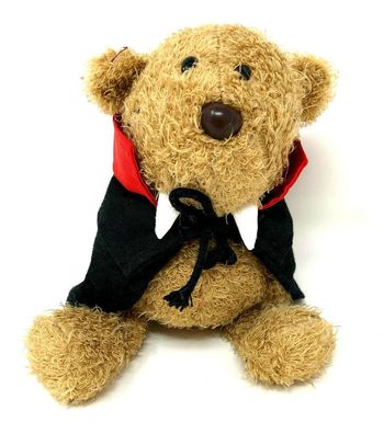 Kleiner Plüsch Teddy Teddybär Drakula mit Umhang sitzend 11 cm hoch (271)