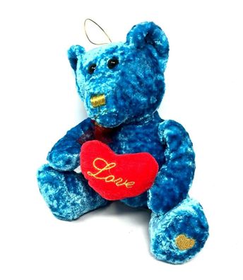 Blauer Teddy Bär mit Love Herz Stofftier Kuscheltier Schmusetier ca. 21 cm (114)