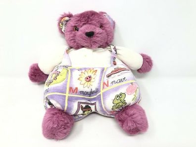 Vintage Teddybär Pink mit Latzhose - ca. 25 cm groß - (W74)