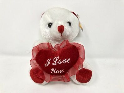 Plüsch Teddybär weiß mit "I Love You Herz" sitzend - ca. 18 cm groß (W71)