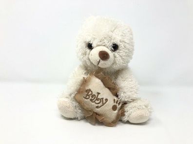 Sehr weicher Plüsch Teddybär sitzend ca. 18 cm groß mit Kissen "Baby" (W71)