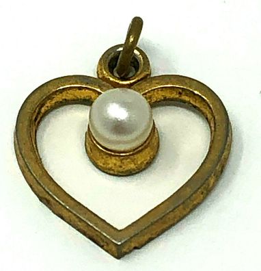 Herz Anhänger goldfarben mit Perle 1,4 x 1,4 cm groß (K)