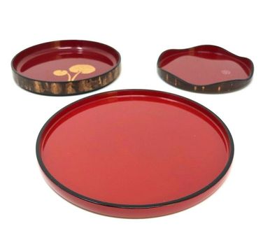 3 teiliges original Japanisches Cherry Bark Work Handmade Lacquer Plate (W22)