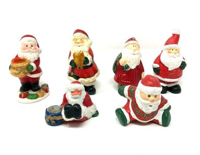 6 Stück Deko Weihnachtsmänner Figuren ca. 4,5 - 8,2 cm hoch Keramik (W1)