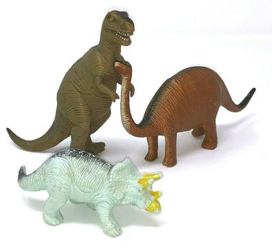 3 Spielzeug Dinosaurier aus Kunststoff / Hartgummi 10 cm, 8 cm, 4,5 cm (50-II)