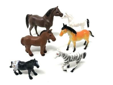 6 Spielfiguren Pferde und Zebra aus Kunststoff ca. 4 bis 7 cm groß (81)