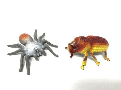 2 verschiedene Aufstellfiguren (Nashornkäfer und Spinne) - 5,1 bis 5,4 cm lang (W78)