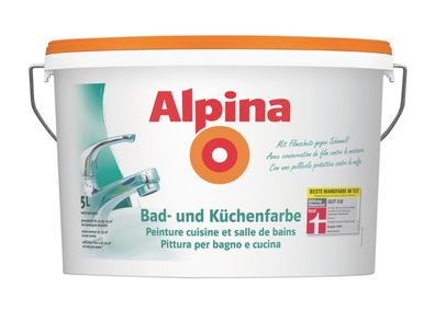 Alpina 5 L. Bad und Küchenfarbe, Filmschutz gegen Schimmel, Weiß Matt 30-35 m&sup2;