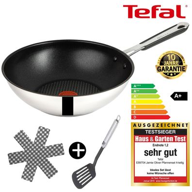 Tefal E76 Wokpfanne 28 cm, 3 tlg Set 5, Pfanne, Wok, Antihaftbeschichtet