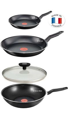 Tefal B30110 ExtraGlide Pfannenset 6 tlg, Pfanne 20,30cm + Wok 28cm, Deckel 28cm