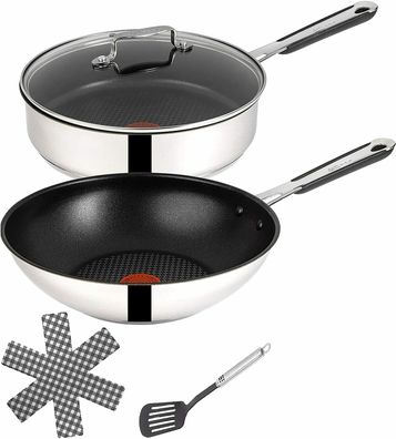 Tefal E76 Pfannenset, 25cm Schmorpfanne + 28cm WOK, 5tlg Set 8 Antihaft Induktion