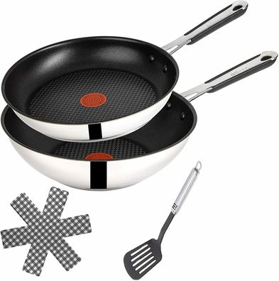 Tefal E76 Pfannenset, 28 cm Wok + 26 cm Pfanne, 4 tlg Set 11 Induktion Antihaft