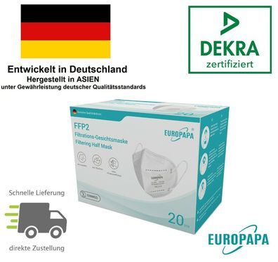 Europapa FFP2 Atemschutzmaske DEKRA CE2163 Maske Mundschutz Viren Atemmaske Mask
