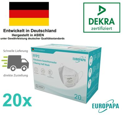 Europapa FFP2 Atemschutzmaske 20 Stk DEKRA geprüft CE2163 Maske FFP 2 Mundschutz
