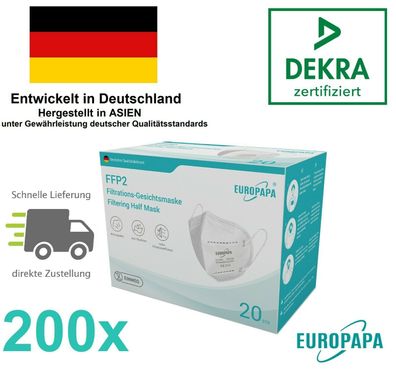200 x Europapa FFP2 Atemschutzmaske DEKRA CE2163 Maske FFP 2 Mundschutz Schutz