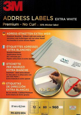 3M Adress-Etiketten 12 Etiketten Blatt 80 Blatt Pack Versandetiketten Sticker