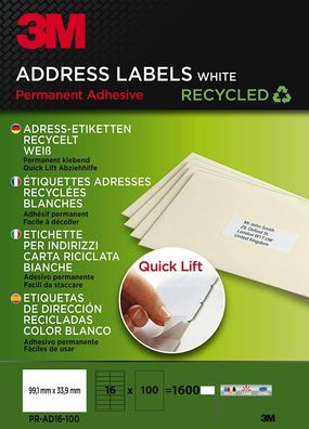 3M Lift Adress-Etiketten Kopierer 1600 Etiketten Sticker Versandetiketten