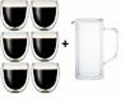 6 Klasique Doppelwandige Gläser 250ml+ Karaffe Glas Saftglas Set Latte Macchiato