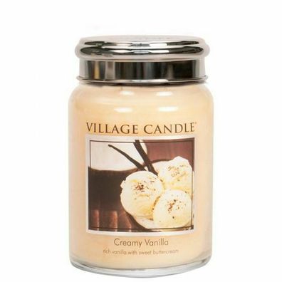 Village Candle Creamy Vanilla Duftkerze Glas 602g Duft Kerze Vanille Gebäck Keks