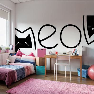 Muralo VINYL Fototapete XXL TAPETE für Jugend Katzen Aufschrift MEOW 3436