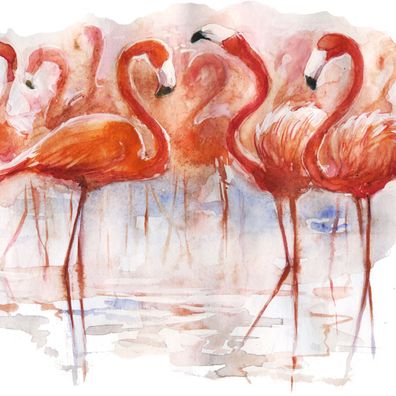 Muralo VINYL Fototapete XXL TAPETE Wohnzimmer Flamingos Aquarell 3D 3550