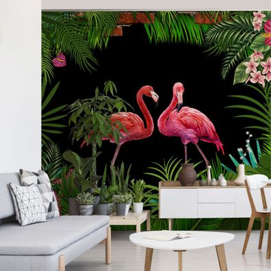 Muralo VINYL Fototapete XXL TAPETE Wohnzimmer Flamingos Ziegeln Dekor 3567