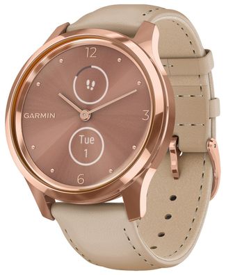 Garmin vivomove Luxe Smartwatch mit Lederband Beige 010-02241-01