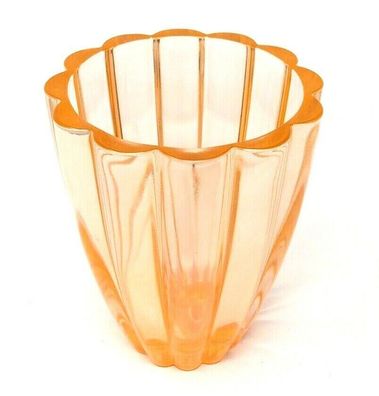 Vintage Pressglas Vase Orangefarben 16,7 cm hoch - Ø 13,5 cm (DB)