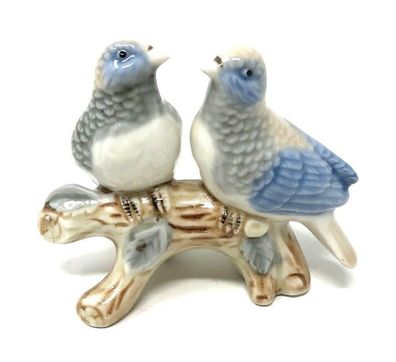 Deko Porzellan Vogelpaar ca. 8,5 cm hoch weiß / blau (161)