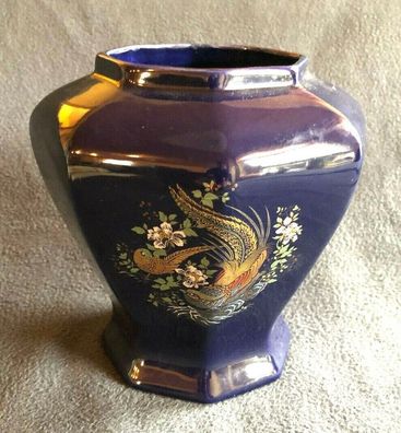 Blaue Tischvase Vase mit Vogel Motiv Ø 15 cm - 15 cm hoch (111)