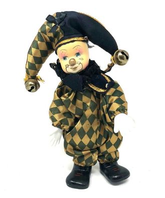 Porzellan Clown Puppe stehend ca. 20 cm groß mit Mütze (258-I) (Gr. 20 cm)