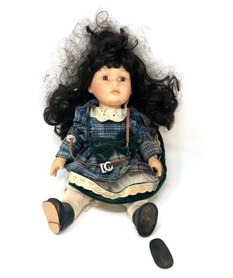 Porzellan Puppe - Mädchen mit Kleid - ca. 31 cm groß (W21)