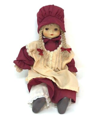 Porzellan Puppe - Mädchen mit Zöpfen und rotem Hut - ca. 37 cm groß (W22) (Gr. 37 cm)