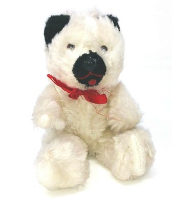 Plüsch Teddybär weiß schwarz mit rotem Halsband ca. 20 cm (50-II) (Gr. 20 cm)