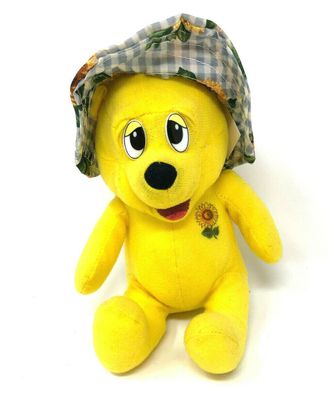 Gelber Plüsch Teddybär Bär sitzend gelb mit Sonnenhut ca. 17 cm hoch (271)